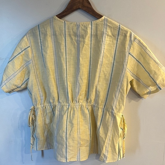 MADEWELL Women’s Yellow Striped Drawstring Waist Short Sleeve Top Size S - Picture 2 of 5